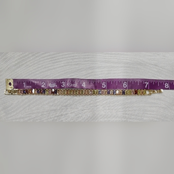 Rainbow CZ Baguette Tennis Bracelet 18k Gold Plated - Picture 3 of 5